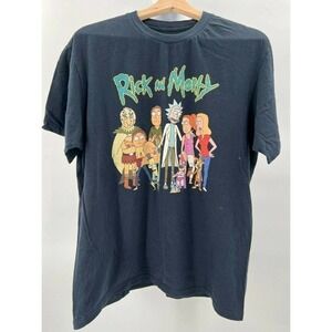 Rick & Morty Unisex Size Large T-Shirt Short Sleeve Navy Blue Cotton Adult Swim